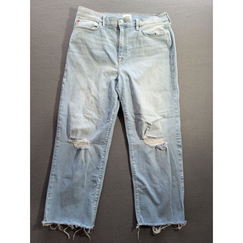 Hudson Noa Women’s Size 32 Light Wash Distressed Straight Leg Crop Jeans Raw Hem